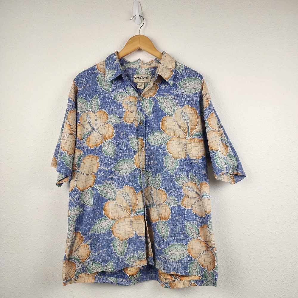 Cooke Street Honolulu Hawaiian Shirt XL 100% Cotton Aloha Floral Button Down USA